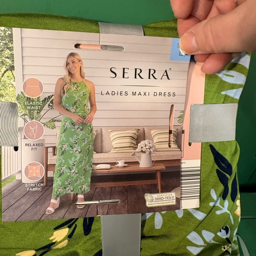 Serra Green Floral Maxi Dress with Navy & Light Blue Accents - Picture 2 of 8